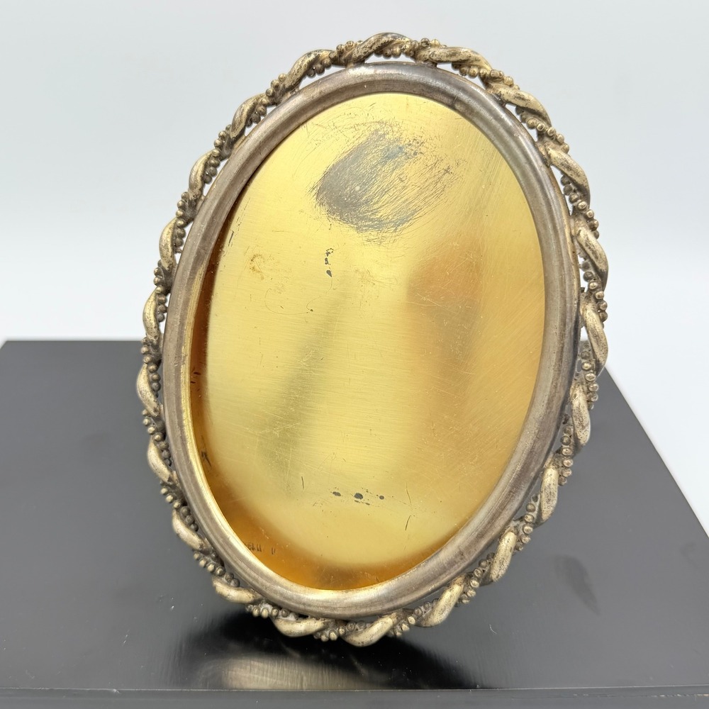 Antique Fredk Loeser & Co Brooklyn NY Gilt Metal Oval Picture Frame Easel